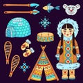 Eskimo north icons vector set